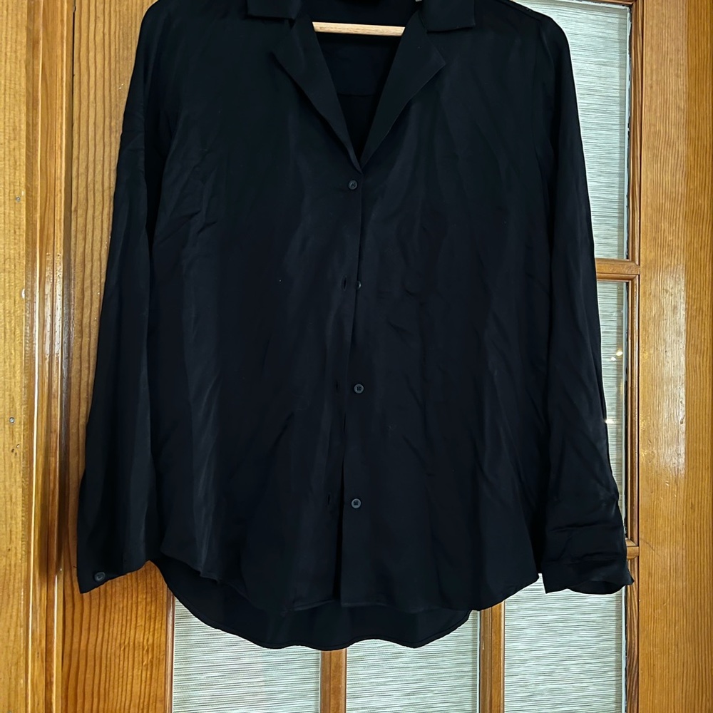 Black silky long sleeve blouse